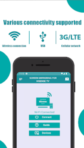 App UI showing Wi-Fi connected status with Connect, Guide, and Devices actions