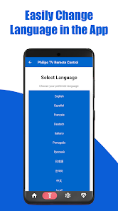 Language selection screen with multiple supported languages