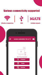 App UI showing Wi-Fi connected status and Connect, Guide, and Devices actions