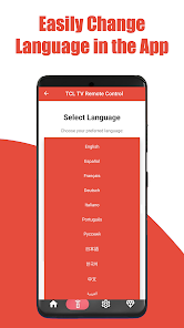 Language selection screen with multiple supported languages