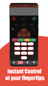 Full TCL remote with power, D-pad, keypad, and vibration toggle